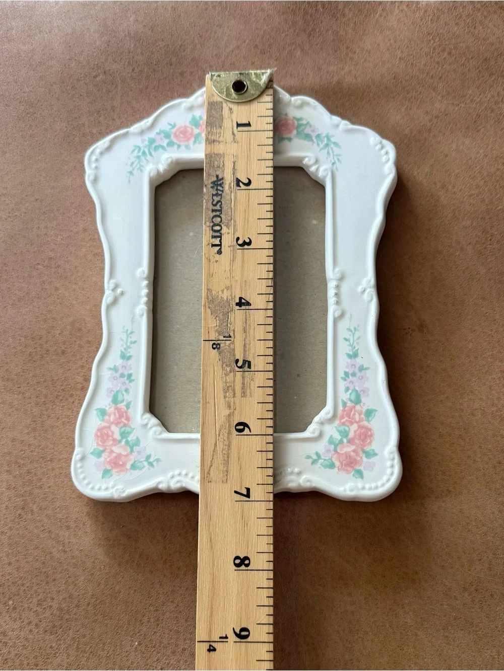 Vintage Ceramic Floral Pic Frame White Pink Green Tabletop Coquette Cottagecore